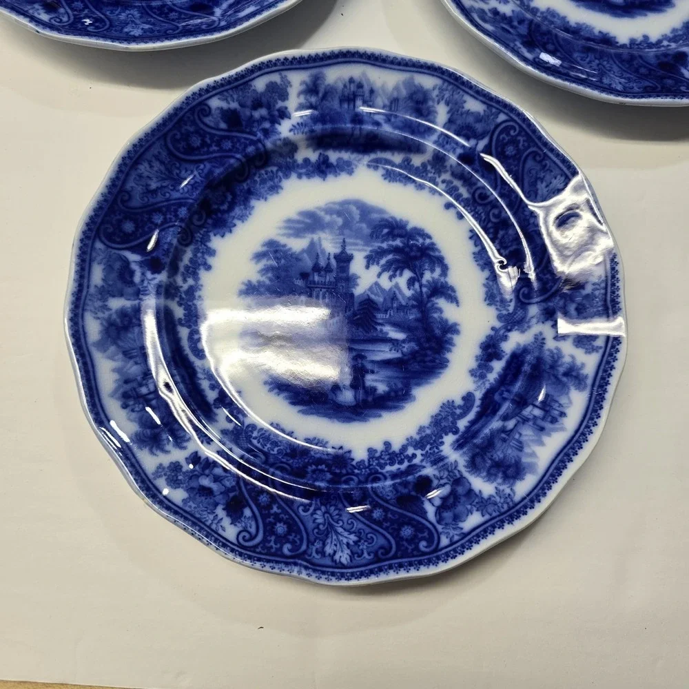 Antique Set 5 Flow Blue Nonpareil 8 5/8